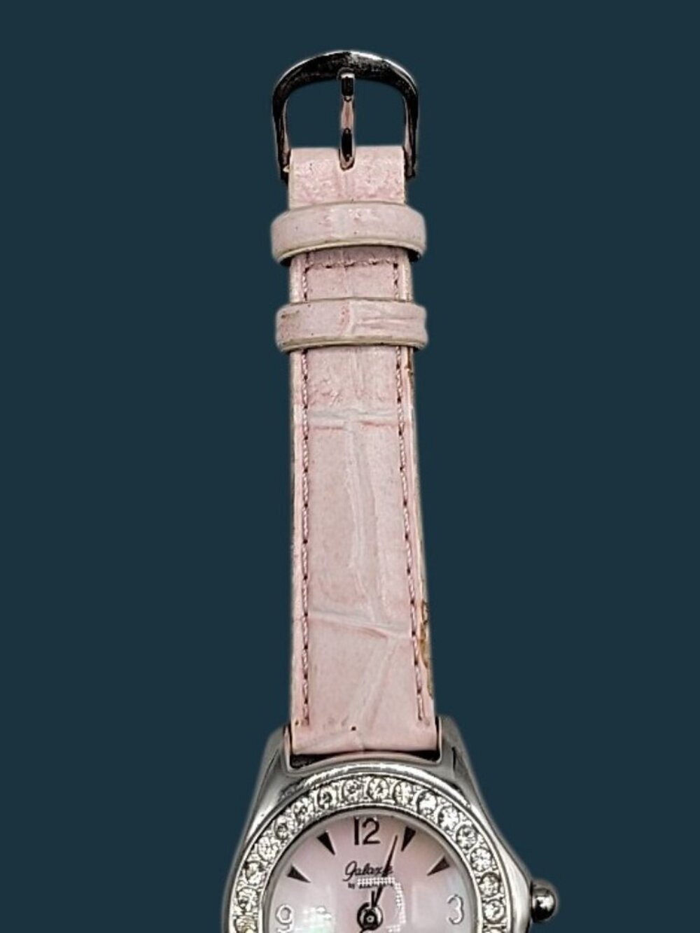 Galaxie Elgin Ladies Quartz Watch 6.5" Pink Leather Band 28mm Bubble MOP W1663 - Picture 8 of 16